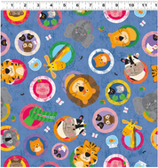 Noah & Friends Digital Porthole Animals in Denim Y3333-88 by Liza Lewis for Clothworks, sold by the half-yard