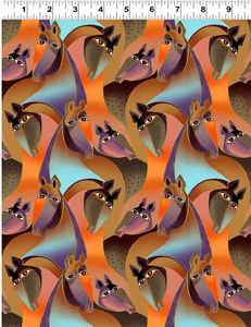 Fiesta Horses Y3408-15M Brown Metallic by Laurel Burch for Clothworks, sold by the half-yard