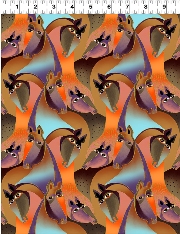 Fiesta Horses Y3408-15M Brown Metallic by Laurel Burch for Clothworks, sold by the half-yard