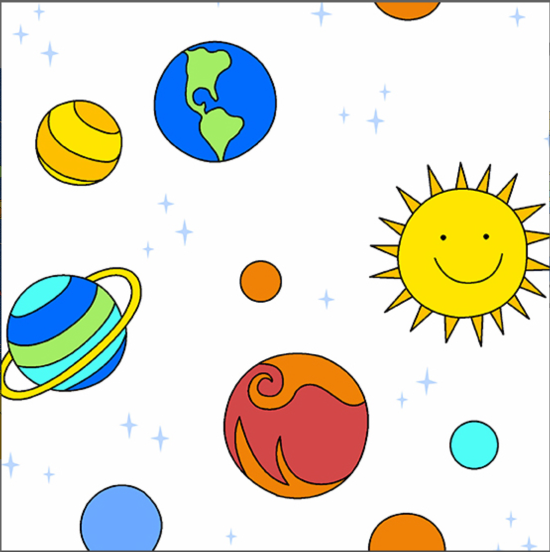 Planet Pals in White A-240-L by Kim Schaefer for Andover, sold by half-yard