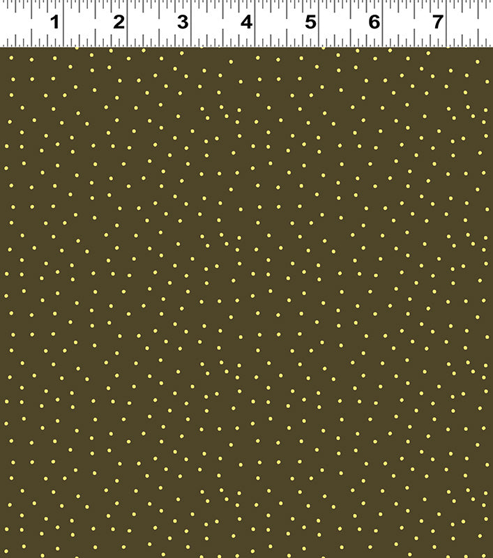 Yellow Dots on Brown, Sunny Fields for Clothworks, sold by the half-yard