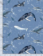 OCEAN BLUE MARINE MAMMALS, by Thomas Little for Timeless Treasures, sold by the half-yard