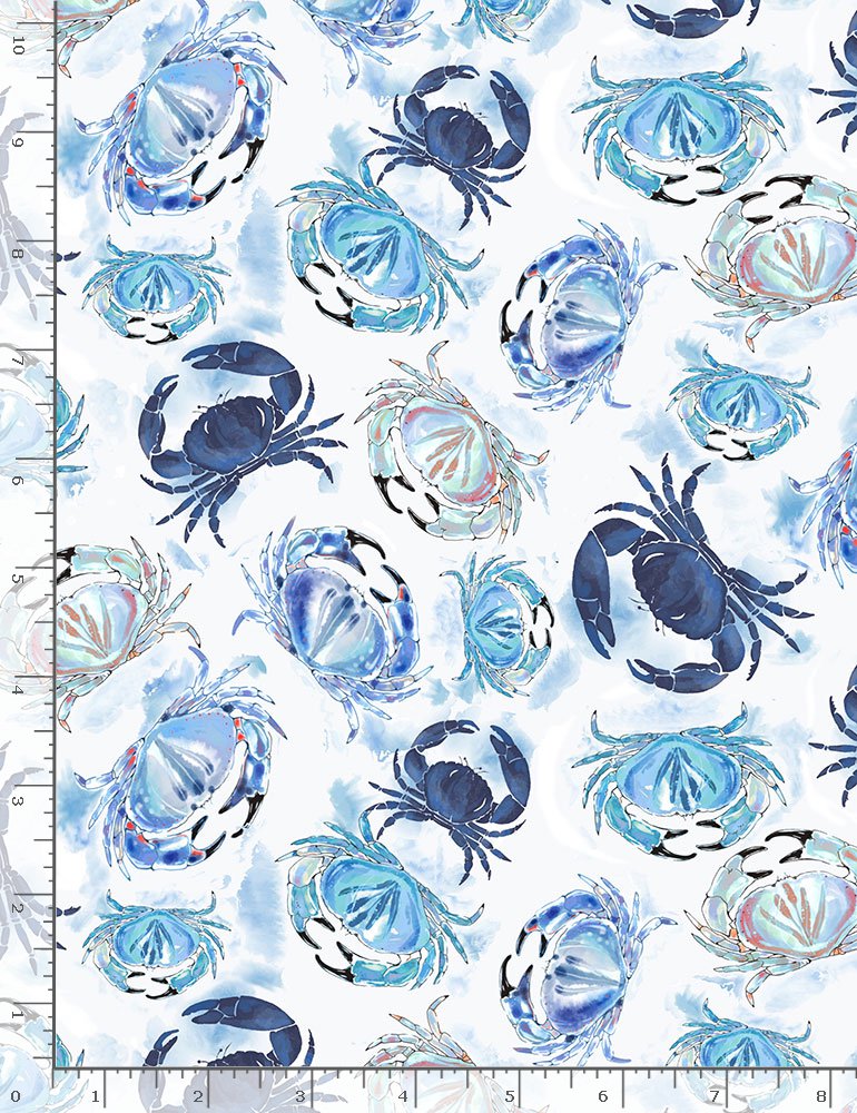 OCEAN BLUE CRABS THOMAS-CD1302  WHITE, by Thomas Little for Timeless Treasures, sold by the half-yard
