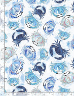 OCEAN BLUE CRABS THOMAS-CD1302  WHITE, by Thomas Little for Timeless Treasures, sold by the half-yard