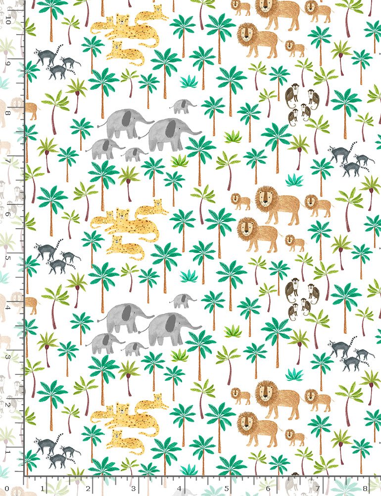 WILD ANIMALS AND TREES WILD-CD1184  WHITE for Timeless Treasures, sold by the half-yard