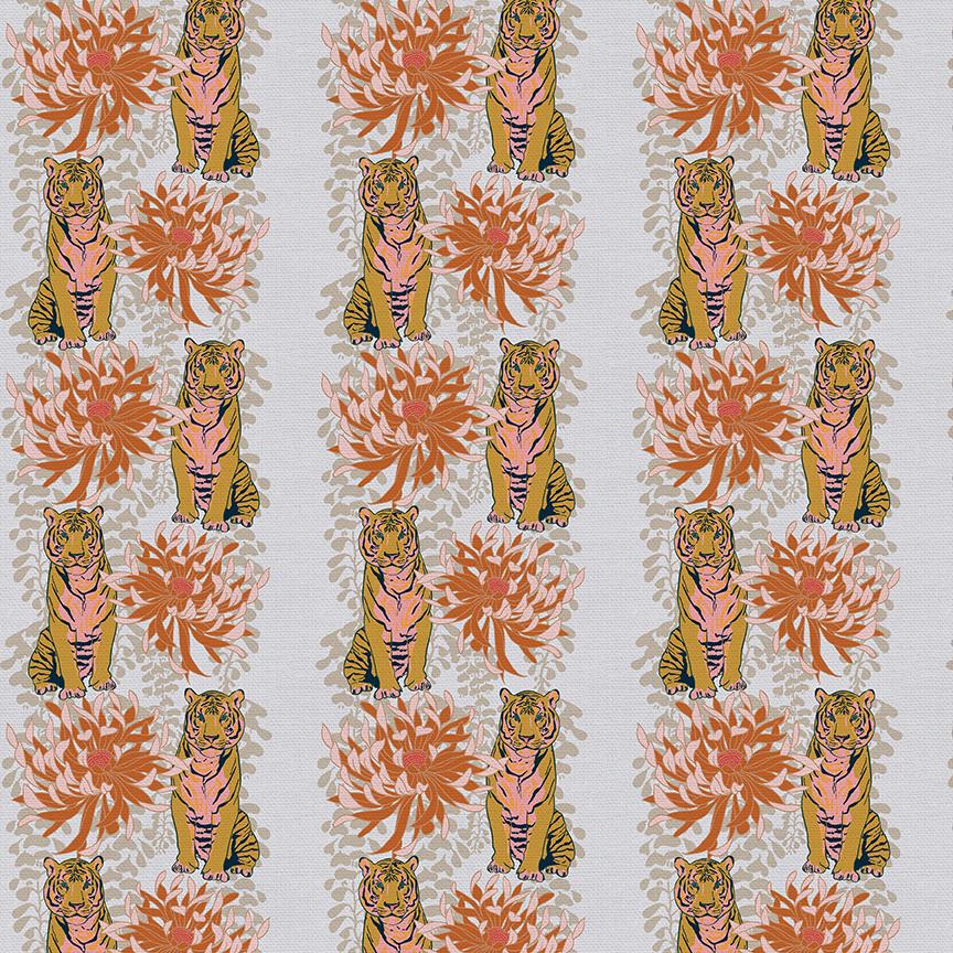 Tiger Lily Trail Tiger in Pink/Gold for Paintbrush Studio, sold by the half-yard