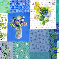 Painted Patchwork Digital Patchwork Blues Y3373-86 in Dark Periwinkle by Sue Zipkin for Clothworks, sold by the half-yard
