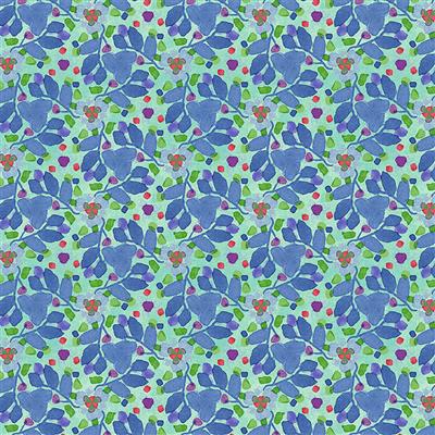 Painted Patchwork Floral Kaleidoscope Y3377-32 on Light Aqua by Sue Zipkin for Clothworks, sold by the half-yard